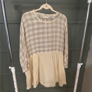 Plaid Beige and Cream Women's Blouse